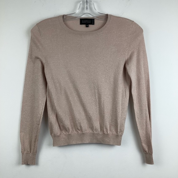 Barneys New York Silk Blend Knit Crew Neck Long Sleeve Top in Light Pink - Picture 1 of 4